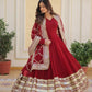 Rajwada Maroon Georgette Stitched Gown With Dupatta For Women