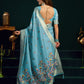 Rajwada Sky Blue Cotton Blend Printed Saree For Women