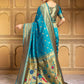 Rajwada Sky Blue Silk Blend Woven Pithani Saree For Women