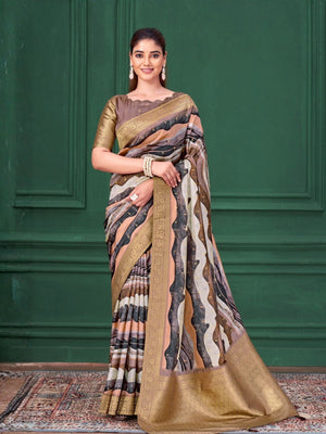 Rajwada Multicolour Silk Blend Woven Printed Saree For Women