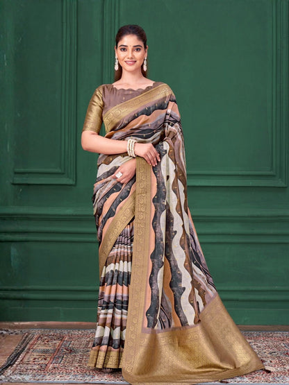Rajwada Multicolour Silk Blend Woven Printed Saree For Women