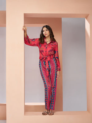 Rajwada Pink Linen Printed Stitched Co-Ord Set For Women