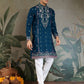 Rajwada Blue Viscose Silk Embroidered Stitched Kurta For Men