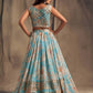 Rajwada Aqua Blue Organza Printed And Embriodered Semi-Stitched Lehenga For Women