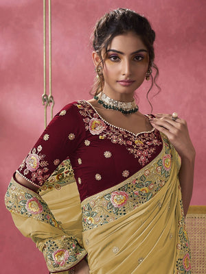 Rajwada Yellow Georgette Embroidered Elegant Saree For Women