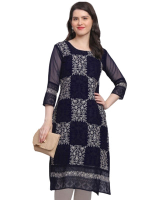 Rajwada Navy Blue Georgette Embroidered Kurti For Women