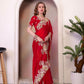 Rajwada Red Organza Embroidered Solid Saree For Women