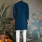 Rajwada Blue Viscose Silk Embroidered Stitched Kurta For Men