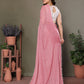 Rajwada Pink Banglori Lace Work Saree With Unstitched Blouse For Women