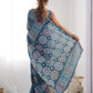 Rajwada Teal Chinon Printed Saree With Unstitched Blouse For Women
