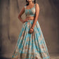 Rajwada Aqua Blue Organza Printed And Embriodered Semi-Stitched Lehenga For Women