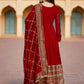 Rajwada Maroon Georgette Stitched Gown With Dupatta For Women