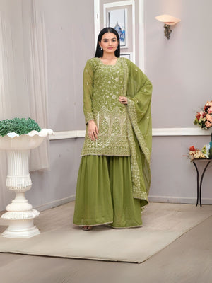 Rajwada Green Georgette Embroidered Stitched Kurta Set For Women