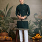 Rajwada Dark Green Cotton Blend Embroidered Stitched Kurta For Men