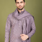 Rajwada Purple Viscose Silk Embellished Stitched Kurta For Men