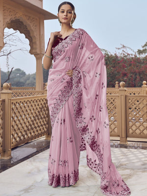 Rajwada Lavender Georgette Embellished Elegant Saree For Women