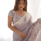 Rajwada Light Pink Crush Embroidered Saree With Unstitched Blouse For Women