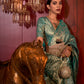 Rajwada Green Silk Blend Woven Saree With Unstitched Blouse For Women
