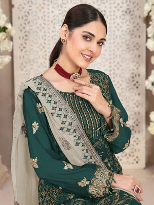 Rajwada Green Georgette Embroidered Semi-Stitched Kurta set for Women