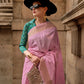 Rajwada Pink Soft Silk Woven Saree With Unstitched Blouse For Women