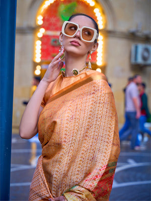 Rajwada Orange Poly Viscose Printed Saree With Unstitched Blouse For  Women