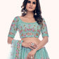 Rajwada Sea Green Embroidered Soft Net Semi Stitched Lehenga With Blouse For Women