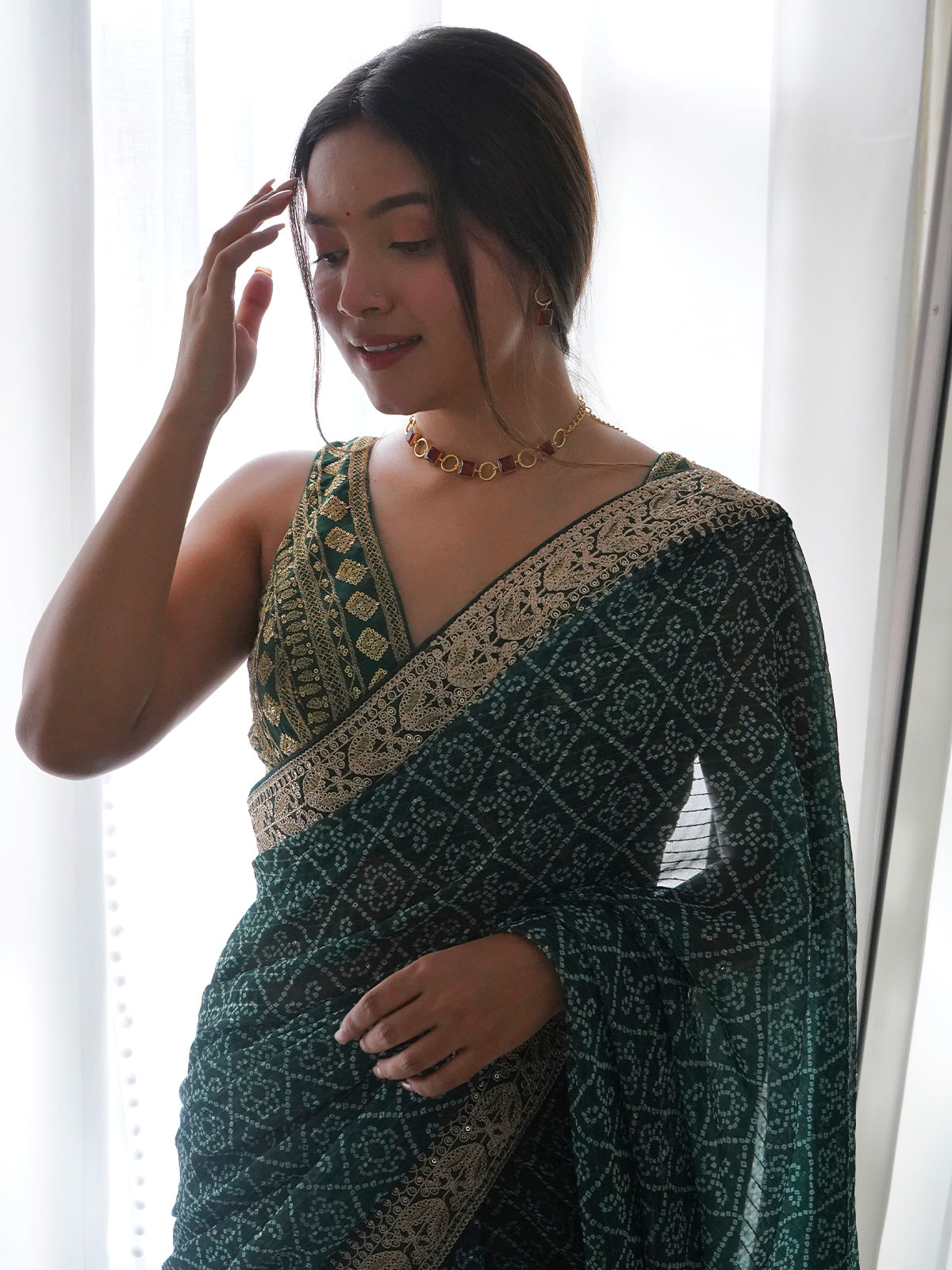 Rajwada - Beautiful Teal Georgette Silk Saree with Unstitched Blouse