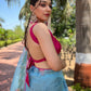 Rajwada Blue Organza Printed Saree With Unstitched Blouse For Women