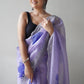 Rajwada Light Purple Organza Printed Saree With Unstitched Blouse For Women