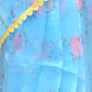 Rajwada Light Blue Floral Printed Organza Saree with Unstitched Blouse for Women