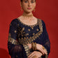 Rajwada Navy Blue Embroidered Georgette Saree With Unstitched Blouse For Women