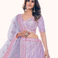 Rajwada Lavender Embroidered Soft Net Semi Stitched Lehenga With Blouse For Women
