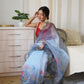 Rajwada Blue Organza Printed Saree With Unstitched Blouse For Women