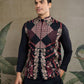 Rajwada Black Viscose Silk Embroidered Stitched Kurta For Men