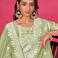 Rajwada Light Green Organza Embroidered Semi-Stitched Kurta Set For Women