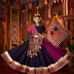 Rajwada Navy Blue And Magenta Cotton Blend Embroidered Semi-Stitched lehenga For Women