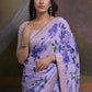 Rajwada Purple Printed Chiffon Saree With Unstitched Blouse For Women