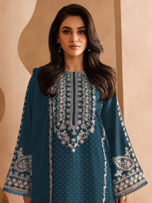 Rajwada Teal Georgette Embroidered Semi-Stitched Kurta Set For Women