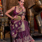 Rajwada Wine Satin Woven Saree With Unstitched Blouse For Women