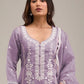 Rajwada Purple Cotton Blend Embroidered Semi-Stitched Kurta Set For Women