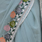 Rajwada Light Blue Embroidered Georgette Saree with Unstitched Blouse for Women