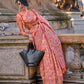 Rajwada Peach Organza Woven Saree With Unstitched Blouse For Women