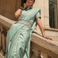 Rajwada Sea Green Silk Blend Woven Saree With Unstitched Blouse For Women