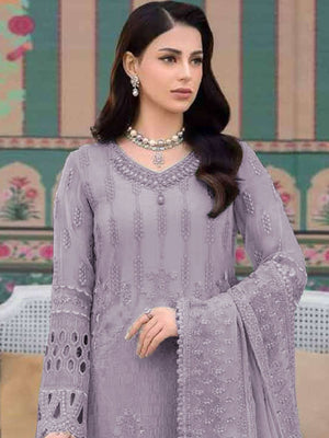 Rajwada Purple Georgette Embroidered Semi-Stitched Kurta Set For Women