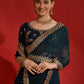 Rajwada Teal Embroidered Georgette Saree With Unstitched Blouse For Women