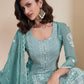 Rajwada Sky Blue Chinon Embroidered Semi-Stitched Kurta Set For Women