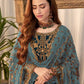 Rajwada Teal Blue Georgette Embroidered Semi-Stitched Kurta Set For Women