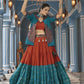 Rajwada Orange And Blue Viscose Rayon Stitched Lehenga Set For Women