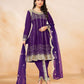 Rajwada Purple Art Silk Embellished Semi Stitched Kurta Set For Women