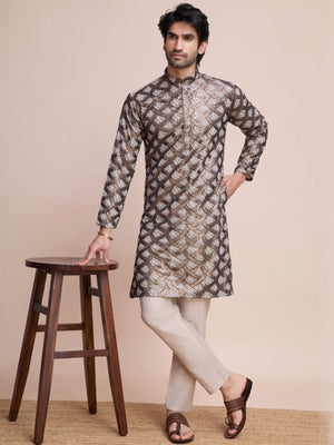 Rajwada White Silk Blend Gold Sequins Stitched  Kurta For Men